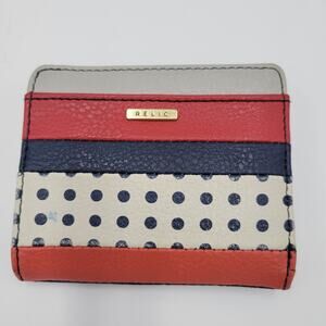 Relic Women's ID Card Coin Holder Mini Wallet Red Polka Dots Short Leather Purse